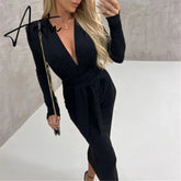 Sexy Deep V Strap Bandage Slim Long Dress Autumn Elegant Temperament Evening Party Dresses Velvet Drape Solid Sheath Women Dress Aiertu