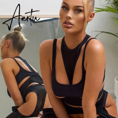 Sexy Hollow Tanks Top Two-piece Women Summer Fashion Crop Tops For Women Black White Sleeveless Casual Tank Tops Streetwear Aiertu