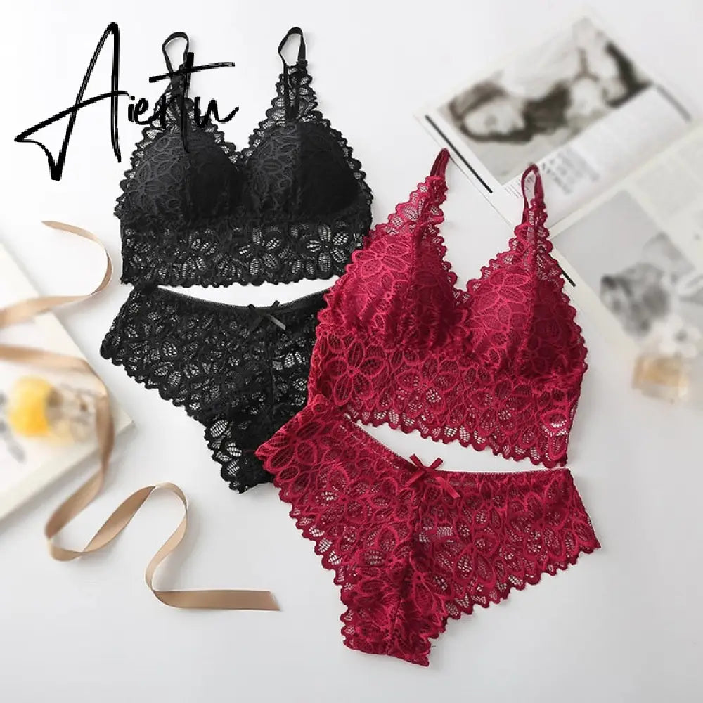 Sexy Lace Underwear French Bra Set Comfortable Women Bras Lingeries Ladies Underwear Suit Aiertu