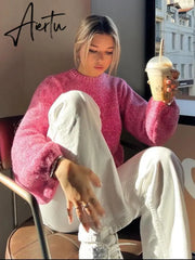 Sexy Lace-up Backless Knit Women's Sweater Autumn O-neck Long Sleeve Crop Top Knitwear Female Chic Y2K Streetwear Pullover Aiertu