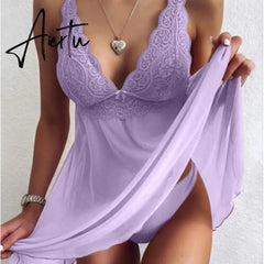 Sexy Lace V-neck Sleeveless Dress for Women Summer Mesh Mini Solid Color Club Plus Size High Waist Dresses In Home Ladies Aiertu