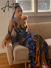 Sexy Off Shoulder Print Summer Long Dress Women Backless Bandage Beach Dresses Female Casual Party Boho Vestidos Aiertu