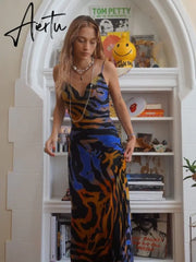 Sexy Off Shoulder Print Summer Long Dress Women Backless Bandage Beach Dresses Female Casual Party Boho Vestidos Aiertu