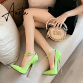 Sexy Patent Leather Fetishism Solid Pumps Metal Heel Women'S Shoes Pointy Stiletto 16 CM Super High Heels Sandals Large Size 46 Aiertu
