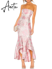 Sexy Strapless Bodycon Dress For Women Sleeveless Backless High Waist Patchwork Ruched Hit Color Print Dresses Female Style Aiertu