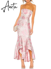Sexy Strapless Bodycon Dress For Women Sleeveless Backless High Waist Patchwork Ruched Hit Color Print Dresses Female Style Aiertu