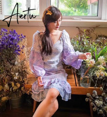 Sexy V neck Ruffle Package Hips Floral Print Lantern Long sleeve Dress Women Elastic Ruched Short Party Dresses Slim fit Vestido Aiertu