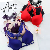 Sexy Women Bra Front Closure Lace Racer Back Smooth Surface Push Up Underwear Lingerie Sujetador Aiertu
