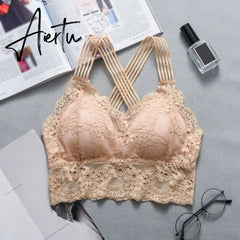 Sexy Women Lace Strap Bras Tube Tops Fashion Cross Beauty Back Tank Tops Underwear Aiertu