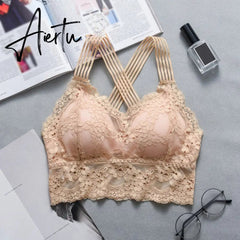 Sexy Women Lace Strap Bras Tube Tops Fashion Cross Beauty Back Tank Tops Underwear Aiertu