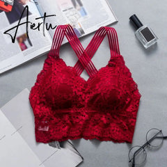 Sexy Women Lace Strap Bras Tube Tops Fashion Cross Beauty Back Tank Tops Underwear Aiertu