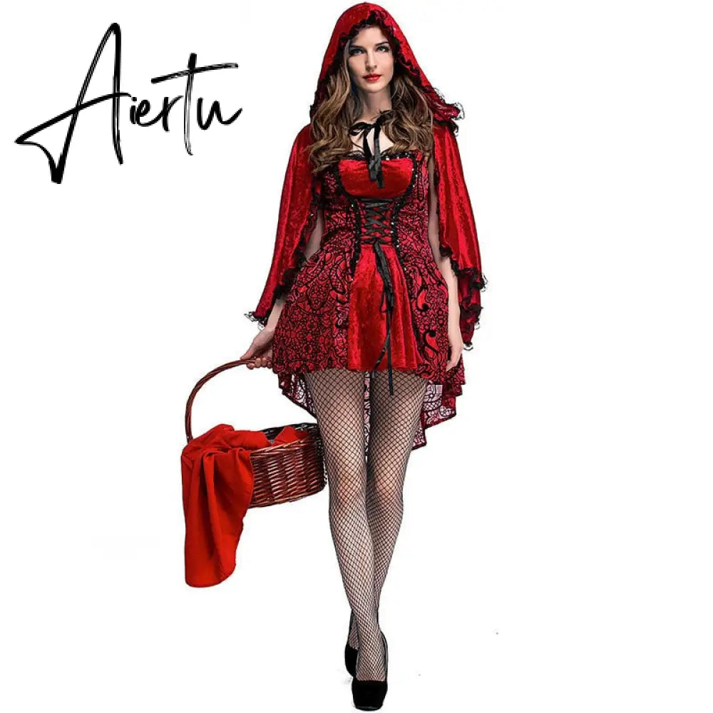 Sexy Womens Fairy Tale Little Red Riding Hood Costume Halloween Party Fancy Dress Carnival Cosplay Stage Performances Costume Aiertu
