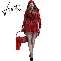 Sexy Womens Fairy Tale Little Red Riding Hood Costume Halloween Party Fancy Dress Carnival Cosplay Stage Performances Costume Aiertu