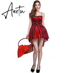 Sexy Womens Fairy Tale Little Red Riding Hood Costume Halloween Party Fancy Dress Carnival Cosplay Stage Performances Costume Aiertu