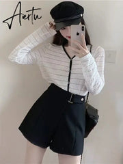 Shorts Women Elegant Korean Style Trendy Office Simple High Waist All-match Mature Tender Ladies Spring Pure Color New Design Aiertu