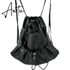 Silver Big Travel Drawstring Back Pack Leather Korean Fashion Backpack for Women School Bags for Teenagers Girls Aiertu