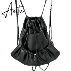Silver Big Travel Drawstring Back Pack Leather Korean Fashion Backpack for Women School Bags for Teenagers Girls Aiertu