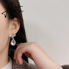 Silver Color Water Drop CZ Zirconia Dangle Earrings For Women Crystal Teardrop Earrings Bridal Wedding Jewelry Brinco Aiertu