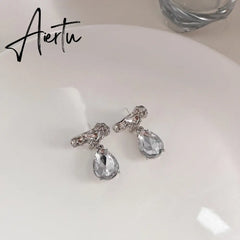 Silver Color Water Drop CZ Zirconia Dangle Earrings For Women Crystal Teardrop Earrings Bridal Wedding Jewelry Brinco Aiertu