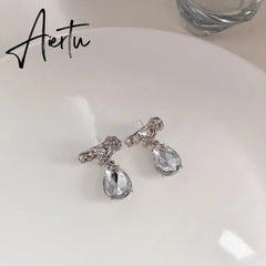 Silver Color Water Drop CZ Zirconia Dangle Earrings For Women Crystal Teardrop Earrings Bridal Wedding Jewelry Brinco Aiertu