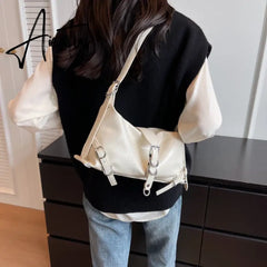 Silver Leather Crossbody Bags for Women Luxury Y2k Korean Fashion Underarm Shoulder Bag Female Armpit Bag Handbags Aiertu