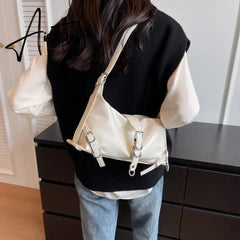 Silver Leather Crossbody Bags for Women Luxury Y2k Korean Fashion Underarm Shoulder Bag Female Armpit Bag Handbags Aiertu