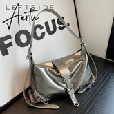 Silver Leather Crossbody Bags for Women Luxury Y2k Korean Fashion Underarm Shoulder Bag Female Armpit Bag Handbags Aiertu