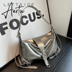 Silver Leather Crossbody Bags for Women Luxury Y2k Korean Fashion Underarm Shoulder Bag Female Armpit Bag Handbags Aiertu