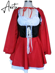 Aiertu Size S-6XL Halloween Ladies Little Red Riding Hood Costume Fantasy Hen Party Robe Cosplay Game Uniform Fancy Dress Aiertu