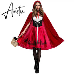 Aiertu Size S-6XL Halloween Ladies Little Red Riding Hood Costume Fantasy Hen Party Robe Cosplay Game Uniform Fancy Dress Aiertu