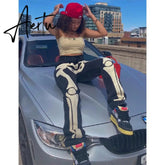Skeleton Patterned Low Rise Jeans Streetwear Women Black Denim Trousers Cyber Y2k Goth Pants Fall Aiertu