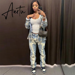 Skeleton Patterned Low Rise Jeans Streetwear Women Black Denim Trousers Cyber Y2k Goth Pants Fall Aiertu