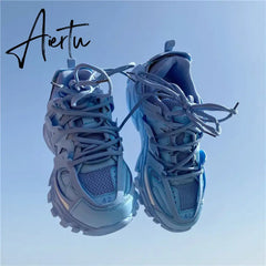 Sky Blue Chunky Sneakers Women Men Couples Sport Shoes New Design Autumn Fashion Casual Shoes Breathable Women's Sneakers 41 42 Aiertu