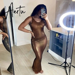 Sleeveless Backless Skinny Sexy Maxi Dress Autumn Winter Women Fashion Party Club Clothings Aiertu