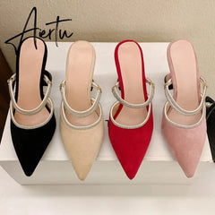 Slippers Sandals Women Women Rhinestone High Heels Pointed Slingback Party Red Pumps Bride Two Ways To Wear Big Size 43 Aiertu