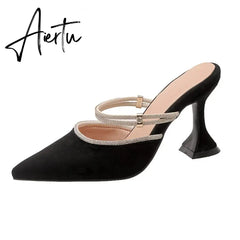 Slippers Sandals Women Women Rhinestone High Heels Pointed Slingback Party Red Pumps Bride Two Ways To Wear Big Size 43 Aiertu