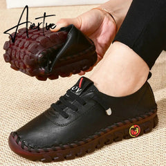 Sneakers Women Shoes Leather Loafers Shoes for Women Comfortable Slip on Shoes Hand Sewing Thread Mom Shoes Zapatillas De Mujer Aiertu