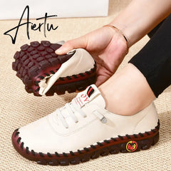 Sneakers Women Shoes Leather Loafers Shoes for Women Comfortable Slip on Shoes Hand Sewing Thread Mom Shoes Zapatillas De Mujer Aiertu