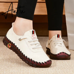 Sneakers Women Shoes Leather Loafers Shoes for Women Comfortable Slip on Shoes Hand Sewing Thread Mom Shoes Zapatillas De Mujer Aiertu