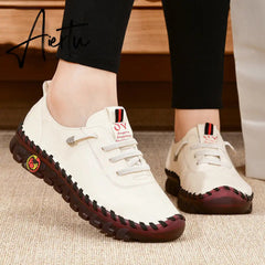 Sneakers Women Shoes Leather Loafers Shoes for Women Comfortable Slip on Shoes Hand Sewing Thread Mom Shoes Zapatillas De Mujer Aiertu