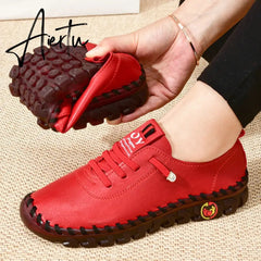 Sneakers Women Shoes Leather Loafers Shoes for Women Comfortable Slip on Shoes Hand Sewing Thread Mom Shoes Zapatillas De Mujer Aiertu