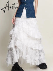 Solid Irregular Skirts For Women High Waist Patchwork Tassel Casual Loose Skirt Spring Female Fashion Clothing Aiertu