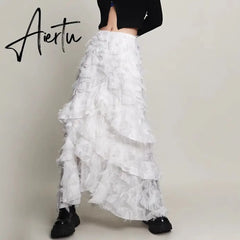 Solid Irregular Skirts For Women High Waist Patchwork Tassel Casual Loose Skirt Spring Female Fashion Clothing Aiertu