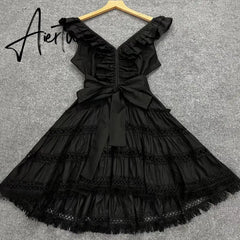 Solid Slim Dresses For Women V Neck Sleeveless High Waist Spliced Edible Tree Fungus Summer Mini Dress Female Clothing Aiertu