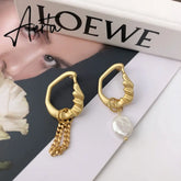 South Korea Fashion Baroque Freshwater Pearl Drop Earrings Asymmetry Versatile Chain Earrings Elegant Jewelry For Women Aiertu