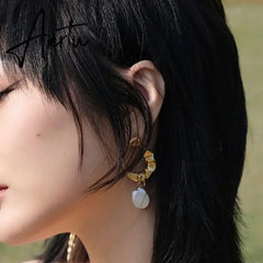 South Korea Fashion Baroque Freshwater Pearl Drop Earrings Asymmetry Versatile Chain Earrings Elegant Jewelry For Women Aiertu