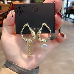 South Korea Fashion Baroque Freshwater Pearl Drop Earrings Asymmetry Versatile Chain Earrings Elegant Jewelry For Women Aiertu