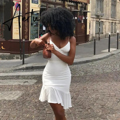 Spaghetti Straps Ruffles Mini Dress Club Party Elegant Sleeveless Slip Women's Summer Sundress Outfits Holiday Aiertu