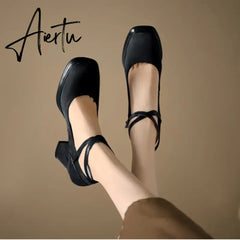 Spring and Autumn Fashion New Buckle Comfortable Solid Color Square Toe Sexy Banquet Women's High Heels Zapatos Aiertu