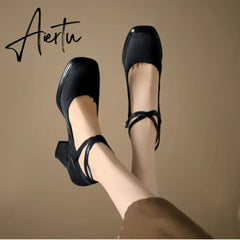 Spring and Autumn Fashion New Buckle Comfortable Solid Color Square Toe Sexy Banquet Women's High Heels Zapatos Aiertu
